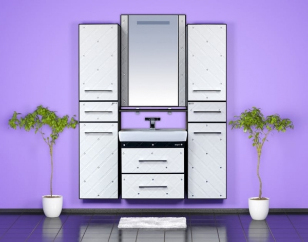 Тумба Misty Гранд LUXE 80 с 2 ящ. подвесная + раковина (бело/черная кожа)