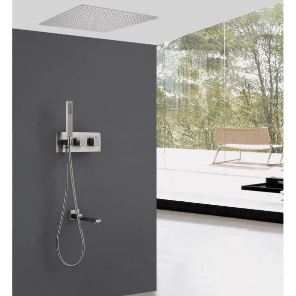 Душевой комплект ABBER Daheim AF8254SP скрытого монтажа с изливом, термостат, сатин