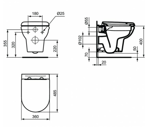 Подвесной унитаз Ideal Standard Exacto Rimless R002601