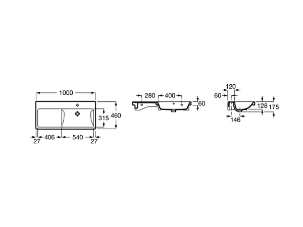 Раковина накладная (100x46) Roca The Gap Plus 3270ME000 правая
