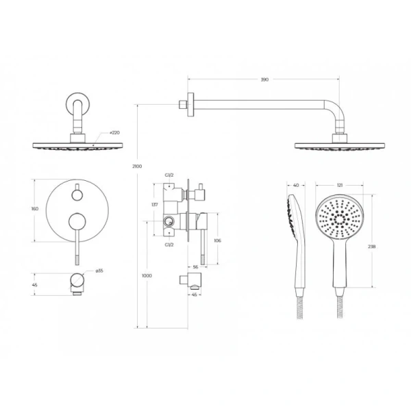 Душевой комплект встраиваемый CEZARES RELAX-DSET-BORO Душевой комплект встраиваемый CEZARES RELAX-DSET-BORO