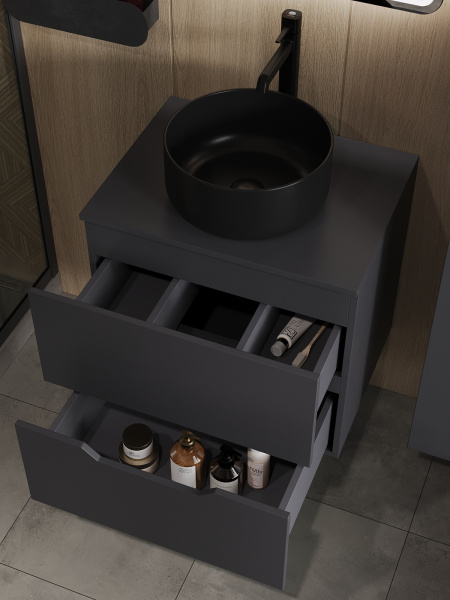 Тумба с раковиной подвесная 60 см Orange Line Li-60TugMDF+B07-345B графит/черный