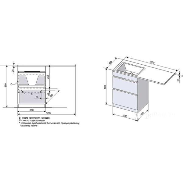 Раковина Style Line Даллас 130х48 СС-00000541 левая