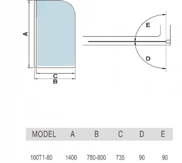 Шторка на ванну WeltWasser 100T1-80 WW100 (10000001222)