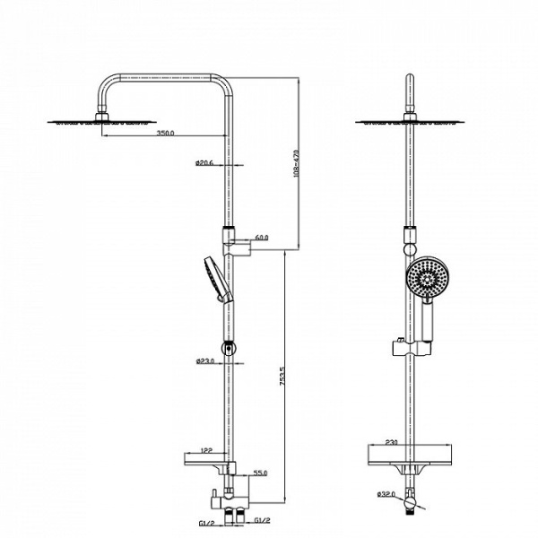 Душевой гарнитур с верхней лейкой, Mirro Plus, IDDIS, MRPSB5Fi76, хром