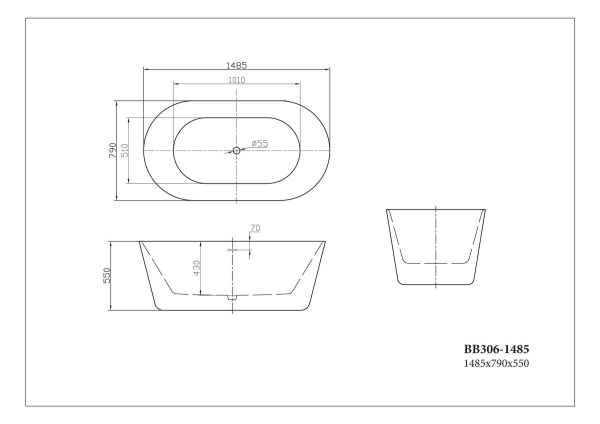 Акриловая ванна (149x79) BelBagno BB306-1485 Акриловая ванна (149x79) BelBagno BB306-1485