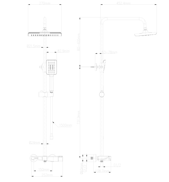 Душевая система WONZON & WOGHAND, брашированное золото WW-AE33110-BG