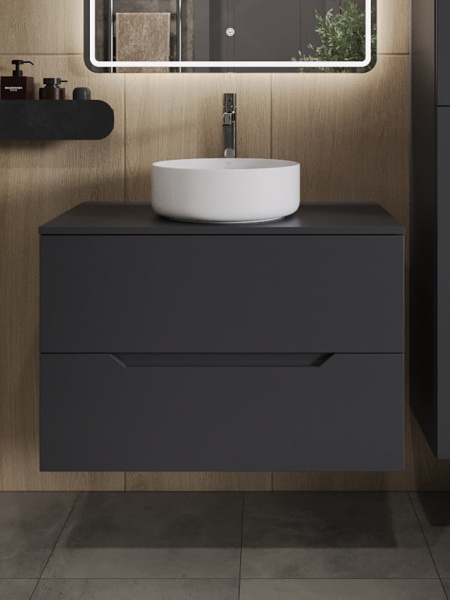 Тумба с раковиной подвесная 80 см, Orange Line Li-80TugMDF+B09-360W графит/белый