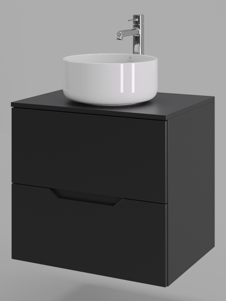 Тумба с раковиной подвесная 60 см, Orange Line Li-60TubMDF+B07-345W черный/белый