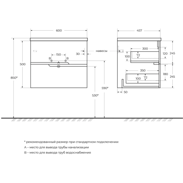 Тумба под раковину Cezares DUET-N-600-2C-SO-BL