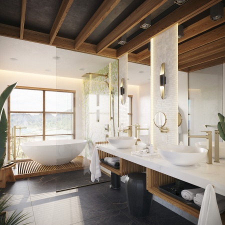 Смеситель для ванны напольный Hansgrohe Metropol 32532140 шлифованная бронза