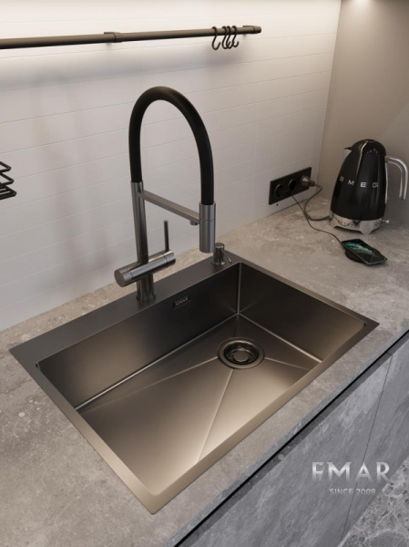Кухонная мойка (66х50) EMAR EMB-660(TOP) PVD Dark