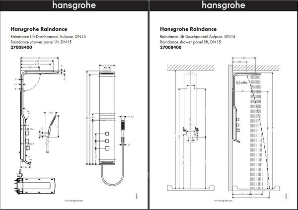 Душевая панель с термостатом Hansgrohe Raindance Lift 180 2jet 27008000 хром матовый