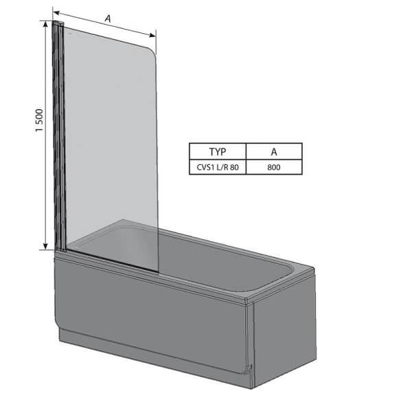 Шторка для ванны (80х150) R Ravak Chrome CVS1-80 Transparent 7QR40U00Z1
