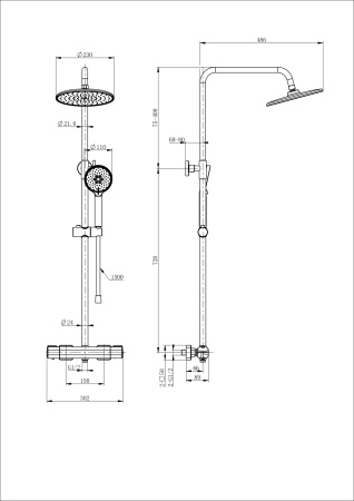 Душевая система с термостатом WONZON & WOGHAND STAY 1, брашированное золото WW-B3051-A- BG