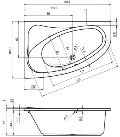 Ванна акриловая Riho Lyra (140х90) правосторонняя B019001005 без гидромассажа
