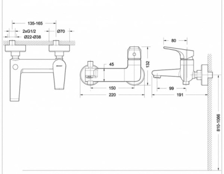 Смеситель для ванны c коротким изливом Bravat Vega F6119177CP-01