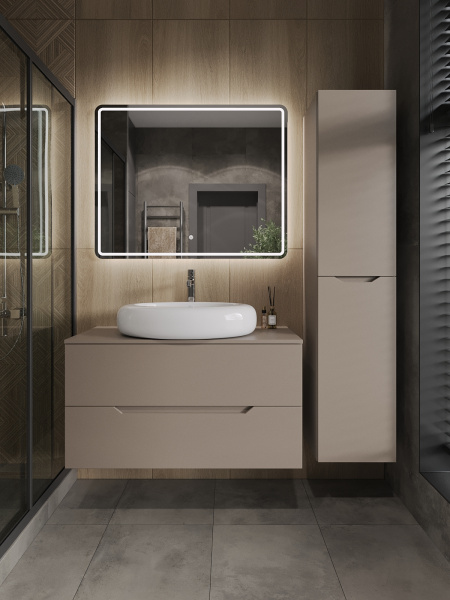 Тумба с раковиной подвесная 100 см, Orange Line Li-100TuLMDF+B08-640W латте/белый