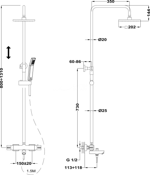 Душевая система с термостатом TEKA Soller 851380200  хром