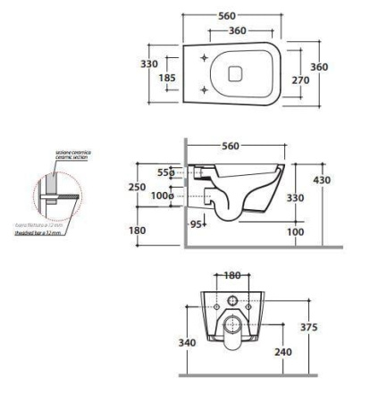 Унитаз подвесной Globo Stone STS02.BI