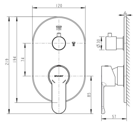 Смеситель для ванны встроенный Bravat New Moon P69191C-2-RUS
