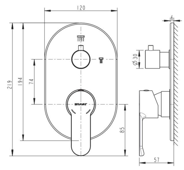 Смеситель для ванны встроенный Bravat New Moon P69191C-2-RUS Смеситель для ванны встроенный Bravat New Moon P69191C-2-RUS