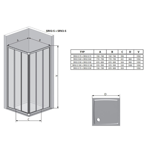 Душевая дверь Ravak Supernova SRV2-80 195 S 14V403O211