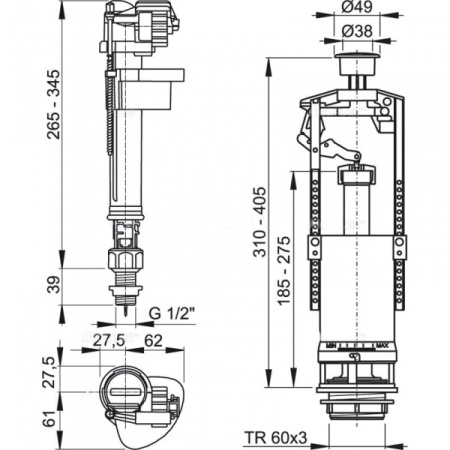 Выпускной комплект со стоп кнопкой AlcaPlast SA2000K 3/8'