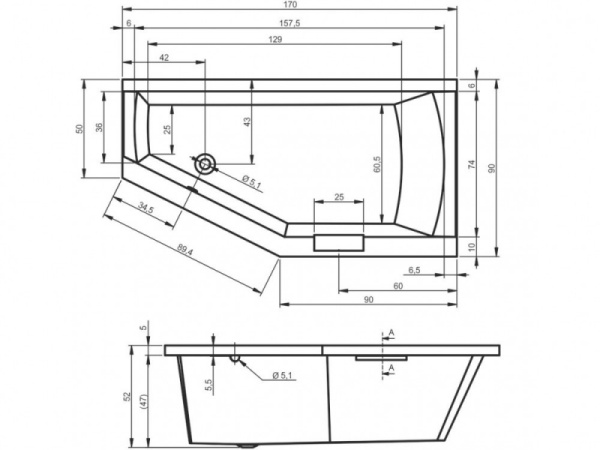 Ванна акриловая Riho Geta Plug & Play (170х90) B032010005 левая