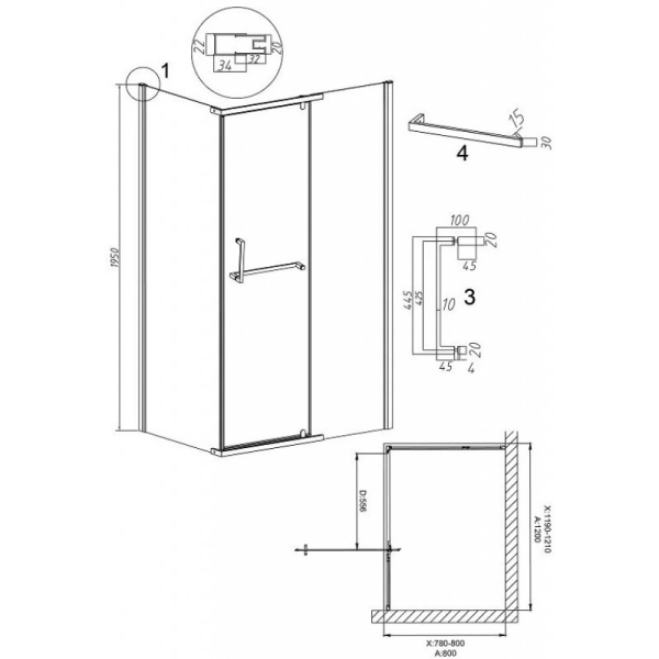 Душевой уголок (120х80) Grossman Pragma 120.K33.03.1280.21.02