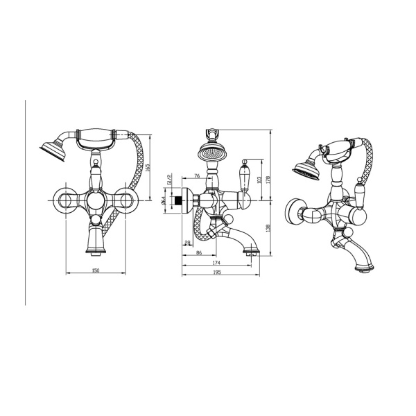 Смеситель для ванны Boheme Tradizionale Nero 243 Смеситель для ванны Boheme Tradizionale Nero 243