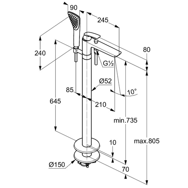 Смеситель напольный для ванны Kludi Balance 525909175 Смеситель напольный для ванны Kludi Balance 525909175