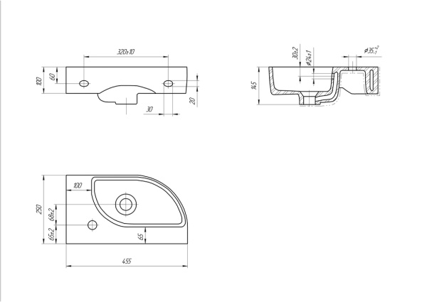 Раковина подвесная Cersanit CAMEO 45 левая 63405