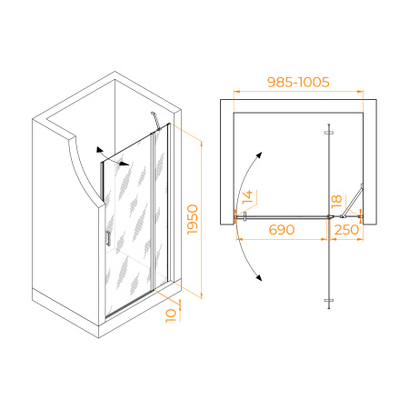 Душевая дверь 100 см RGW Leipzig LE-004-Gr 351200410-210 матовое