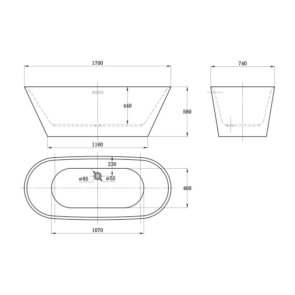 Ванна акриловая (170х75) Vincea VBT-102