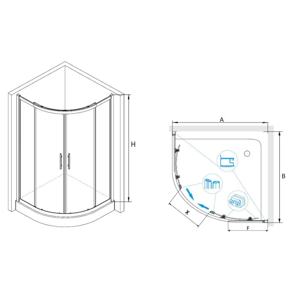 Душевой уголок (90х90) RGW Hotel HO-51 03065199-11 прозрачное