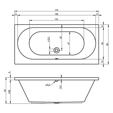 Акриловая ванна RIHO Carolina (170x80) B055001005 без гидромассажа