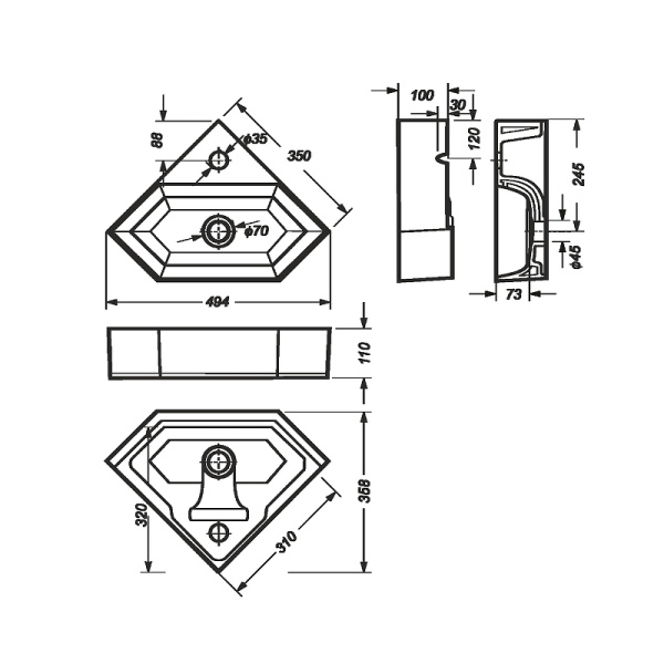 Раковина угловая Sanita Luxe LINE (35х49) NEW LIN35SLWB01