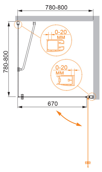 Душевой уголок (80х80) CEZARES ELENA ELENA-W-A-1-80-P-Cr-R