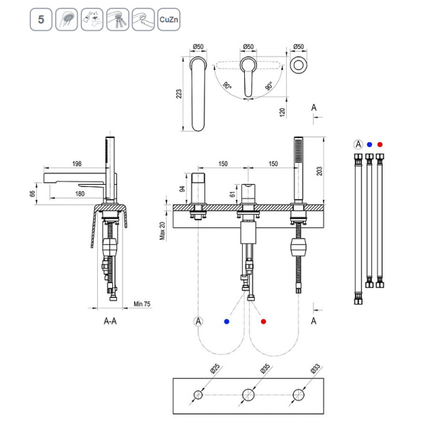 Смеситель на борт ванны Ravak Puri PU 026.20 X070186