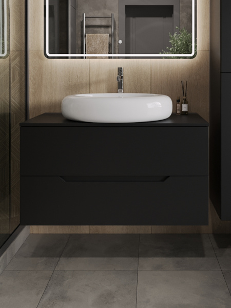 Тумба с раковиной подвесная 100 см, Orange Line Li-100TubMDF+B08-640W черный/белый