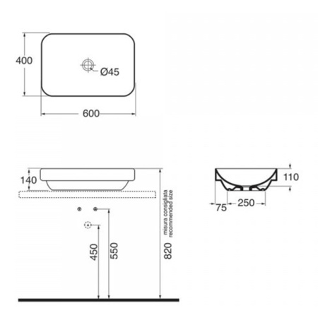 Раковина AZZURRA TULIP ELLG060400S0BI/(ESO60 bi)*0 Белый