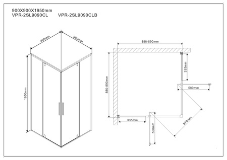 Душевой уголок Vincea  Slim VPR-2SL9090CL  (90х90) хром, стекло прозрачное