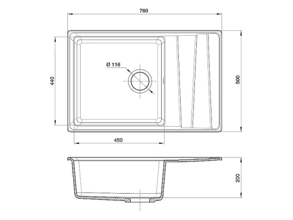 Кухонная мойка GranFest Level 760L, LV-760L серый