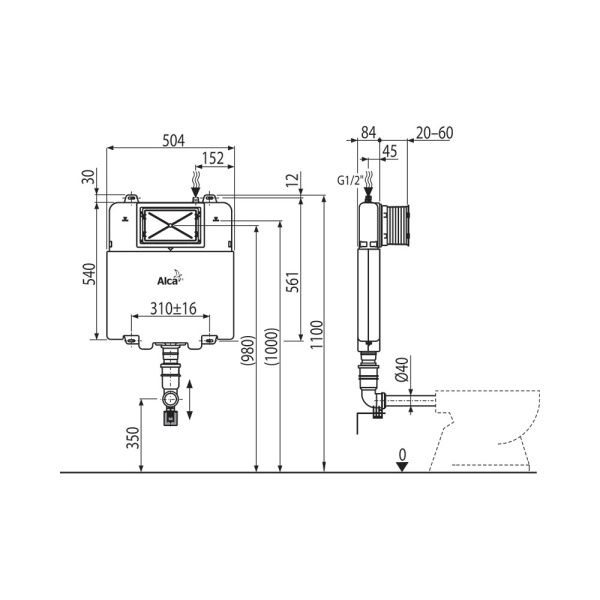 Смывной бачок скрытого монтажа Alcaplast Basicmodul Slim, AM1112