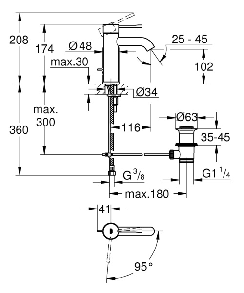 Смеситель для раковины однорычажный Grohe Essence 24180001 хром