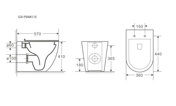 Унитаз приставной безободковый Grossman GR-PR4411S с сиденьем микролифт