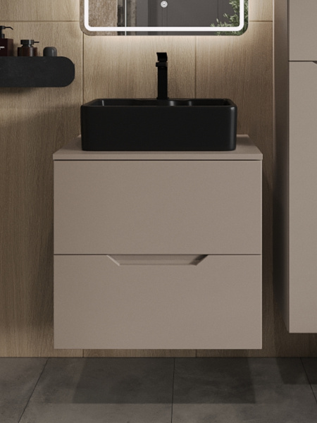 Тумба с раковиной подвесная 60 см, Orange Line Li-60TuLMDF+B01-475MB латте/черный