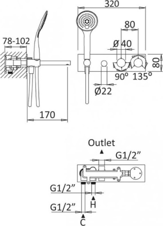 Смеситель для ванны Cezares CZR-B-VDM1-T-SR
