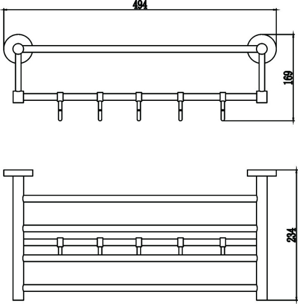 Полка для полотенец 50 см4 крючков Savol 87 S-508745